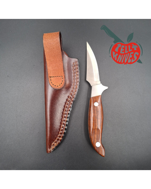 LAKOTA 273 FinWing hunting knife full tang AUS8A stainless steel satin finish blade mahogany wood handle brown leather s