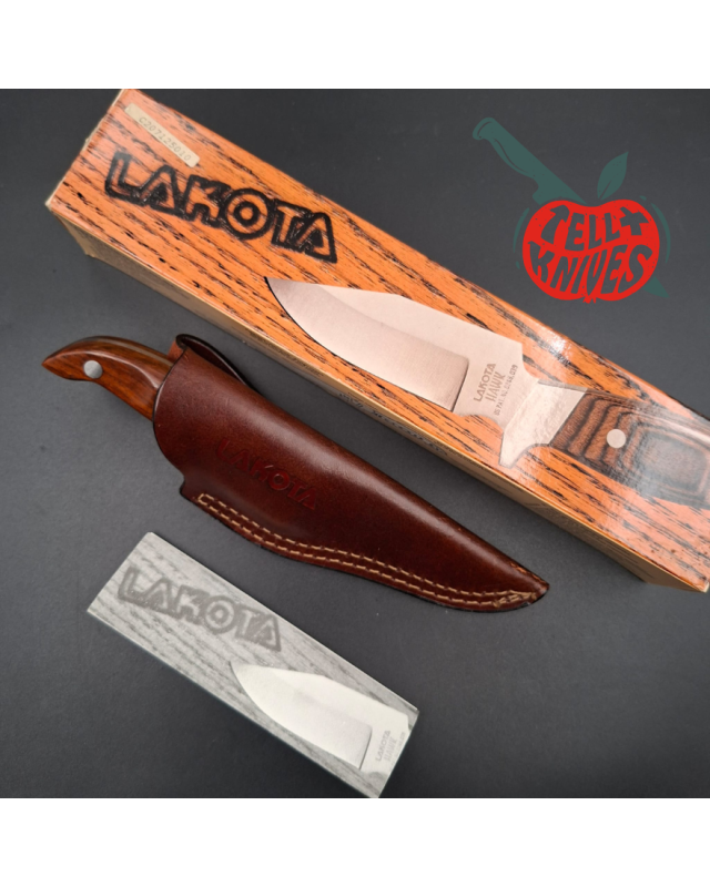 LAKOTA 273 FinWing hunting knife full tang AUS8A stainless steel satin finish blade mahogany wood handle brown leather s