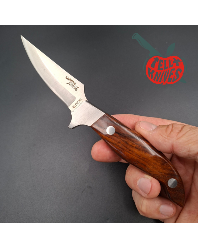 LAKOTA 273 FinWing hunting knife full tang AUS8A stainless steel satin finish blade mahogany wood handle brown leather s