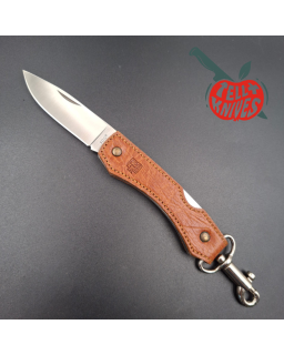 SOG Attache Large AUS8 stainless steel blade brown leather handle lockback