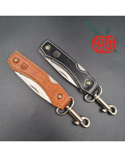 SOG Attache Large AUS8 stainless steel blade brown leather handle lockback