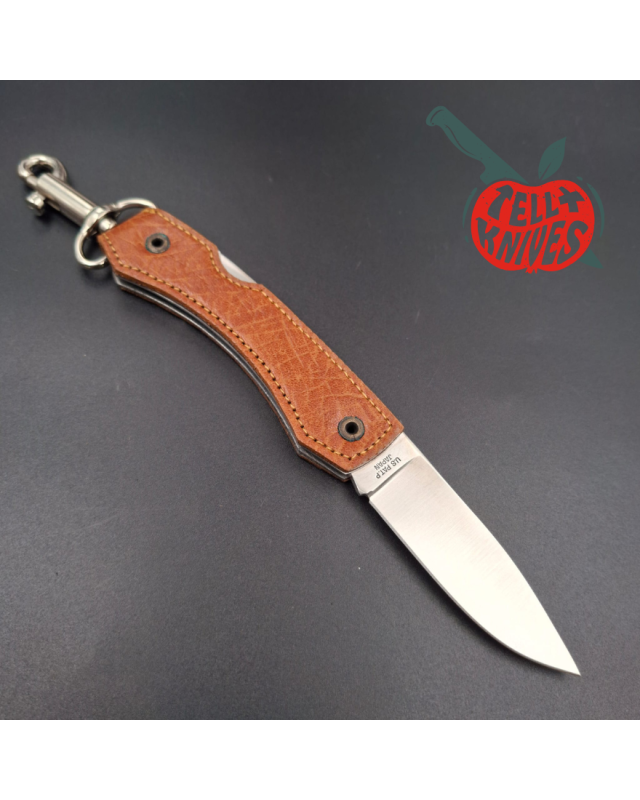 SOG Attache Large AUS8 stainless steel blade brown leather handle lockback