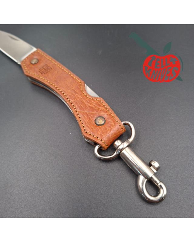 SOG Attache Large AUS8 stainless steel blade brown leather handle lockback