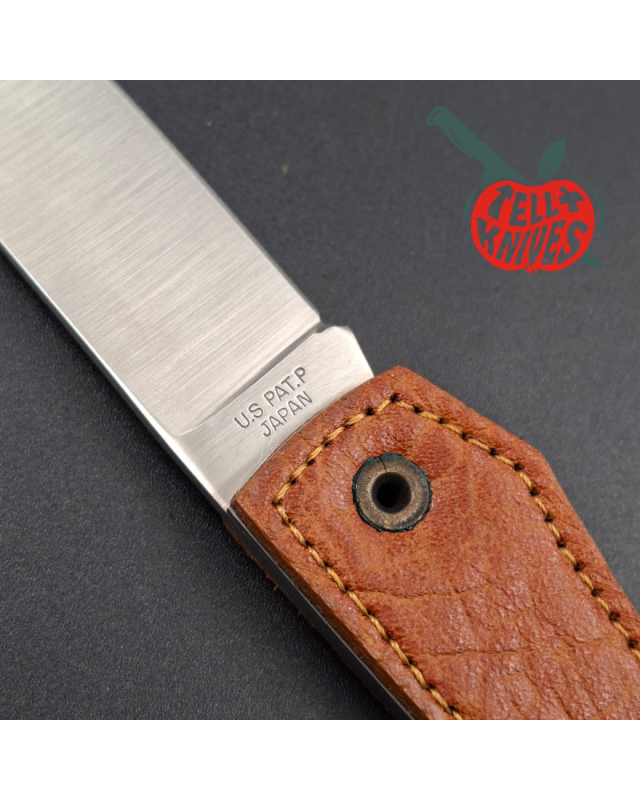 SOG Attache Large AUS8 stainless steel blade brown leather handle lockback