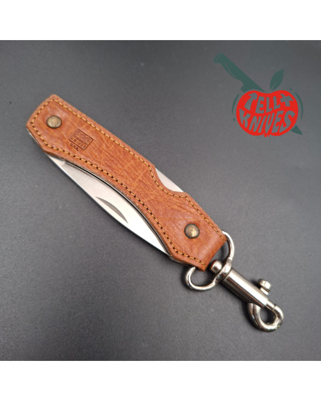 SOG Attache Large AUS8 stainless steel blade brown leather handle lockback