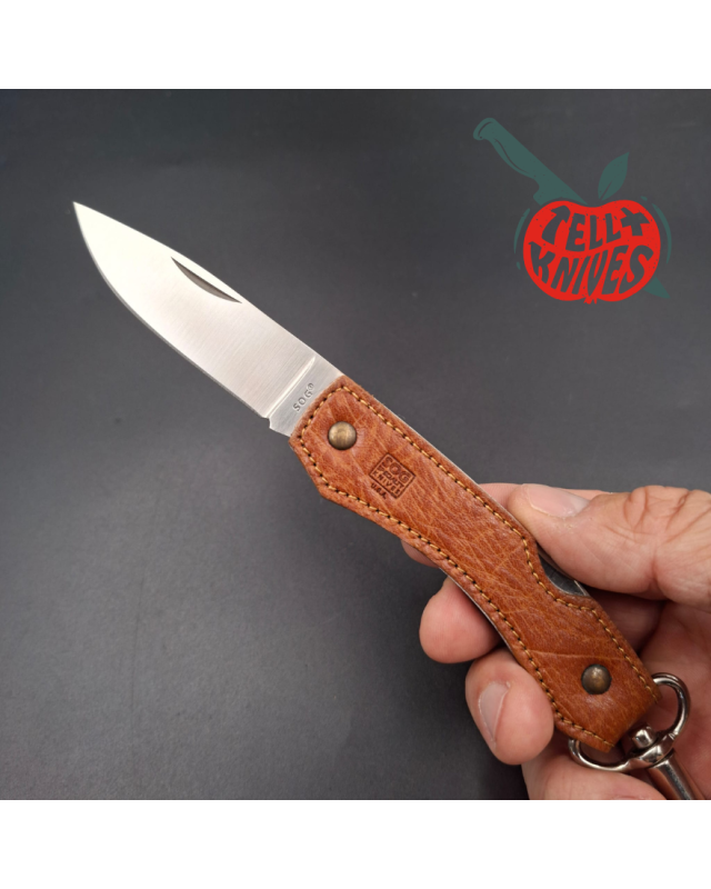 SOG Attache Large AUS8 stainless steel blade brown leather handle lockback