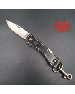 SOG Attache Large AUS8 stainless steel blade black leather handle lockback