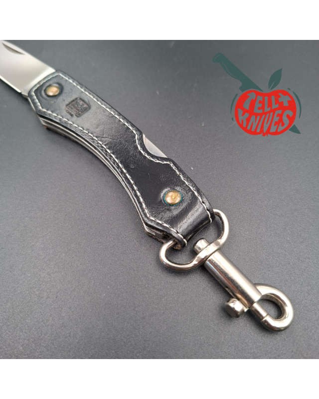 SOG Attache Large AUS8 stainless steel blade black leather handle lockback