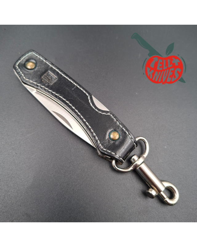 SOG Attache Large AUS8 stainless steel blade black leather handle lockback