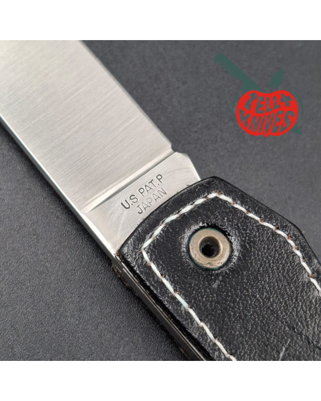 SOG Attache Large AUS8 stainless steel blade black leather handle lockback
