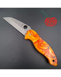 Spyderco Canis full custom blackwash S30V stainless steel wharncliffe blade orange red epoxy scales