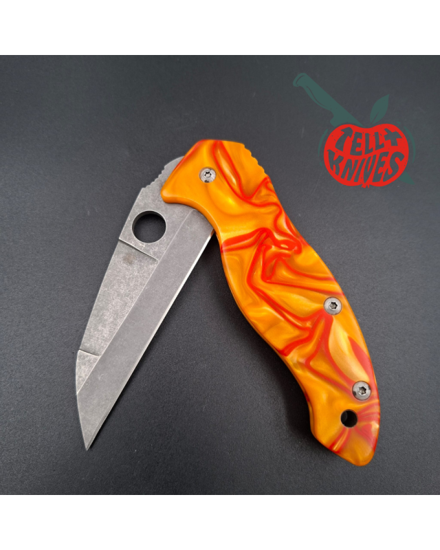 Spyderco Canis full custom blackwash S30V stainless steel wharncliffe blade orange red epoxy scales