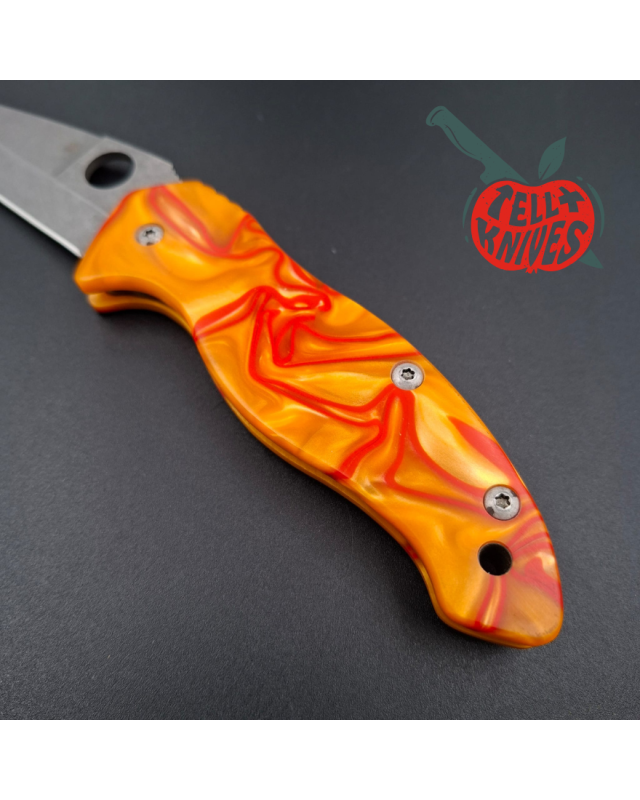 Spyderco Canis full custom blackwash S30V stainless steel wharncliffe blade orange red epoxy scales