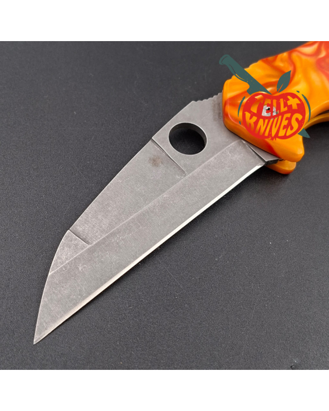 Spyderco Canis full custom blackwash S30V stainless steel wharncliffe blade orange red epoxy scales
