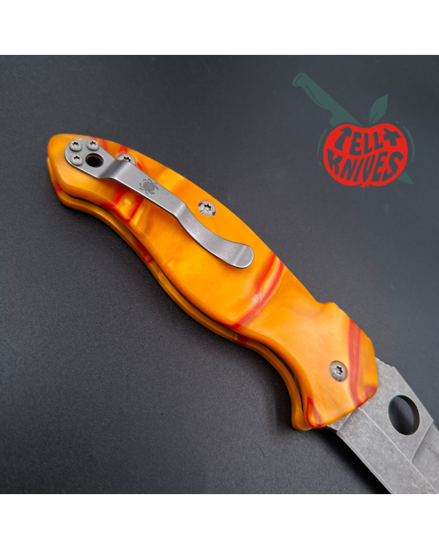 Spyderco Canis full custom blackwash S30V stainless steel wharncliffe blade orange red epoxy scales