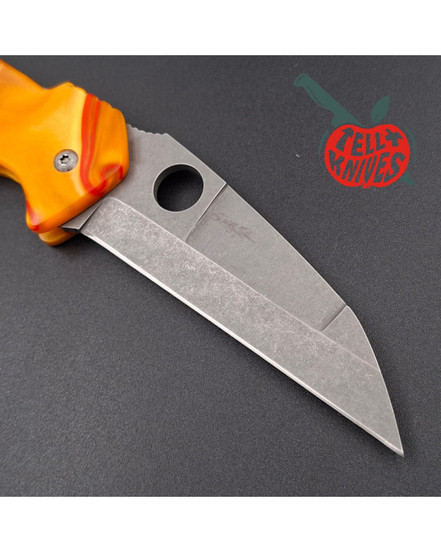 Spyderco Canis full custom blackwash S30V stainless steel wharncliffe blade orange red epoxy scales