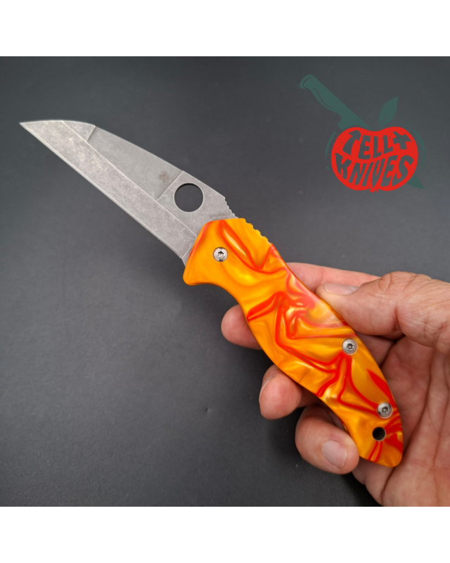 Spyderco Canis full custom blackwash S30V stainless steel wharncliffe blade orange red epoxy scales