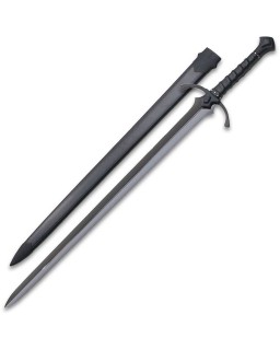 United Cutlery Black War Sword high carbon steel black finish blade black leather wrapped handle