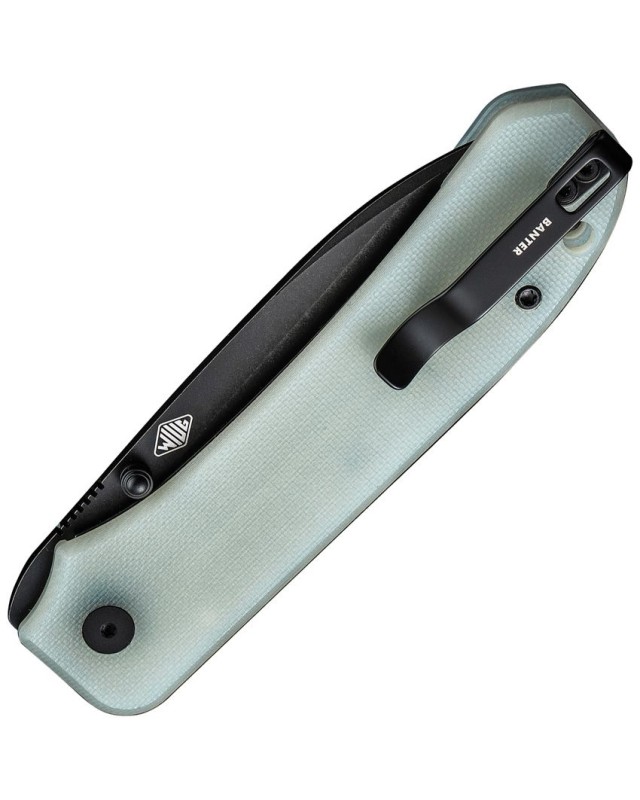 WE Knife Co Big Banter Linerlock, lama in acciaio premium CPM-20CV con finitura blackwash, manico in G10 color giada
