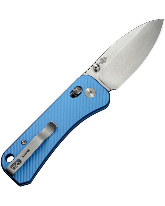 WE Knife Co Banter 2 Crossbar Lock, Klinge aus S35VN-Stahl mit satinierter Oberfläche, Griff aus blauem Aluminium