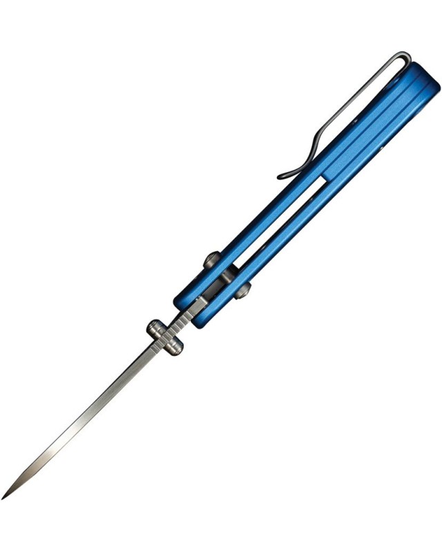 WE Knife Co Banter 2 Crossbar Lock, Klinge aus S35VN-Stahl mit satinierter Oberfläche, Griff aus blauem Aluminium