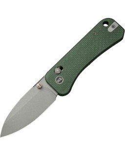 WE Knife Co Banter 2 con chiusura Crossbar Lock, lama in acciaio S35VN con finitura stonewash e manico in micarta verde