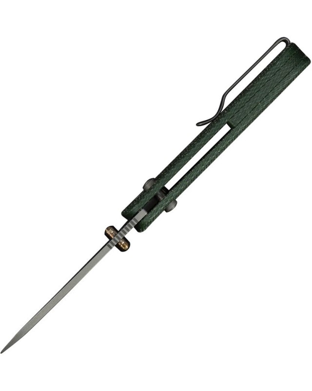 WE Knife Co Banter 2 con chiusura Crossbar Lock, lama in acciaio S35VN con finitura stonewash e manico in micarta verde