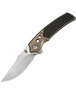 We Knife Skynix Satin Bohler M390 Steel Blade Champagne Titanium Black CF Handle