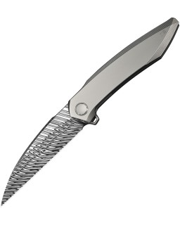 We Knife Fluxor Nested Linerlock aus Damaszenerstahl mit perlgestrahltem Finish und Titan-Griff