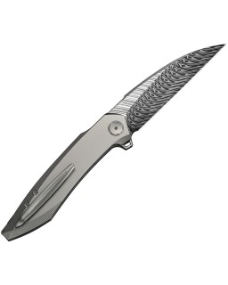 We Knife Fluxor Nested Linerlock aus Damaszenerstahl mit perlgestrahltem Finish und Titan-Griff