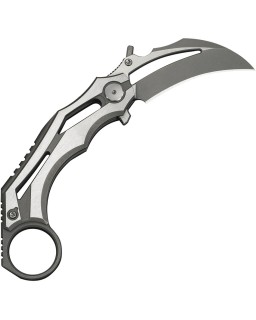 Coltello We Cryonix con lama in acciaio Bohler M390 con finitura stonewash e manico in titanio grigio e satinato