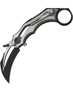 We Knife Cryonix Nested Stonewash Bohler M390 Steel Blade, Grey and Satin Titanium Handle