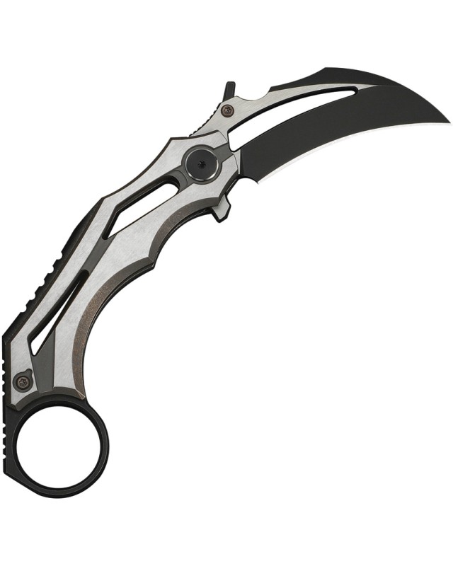 Coltello We Cryonix con lama in acciaio Bohler M390 con finitura stonewash e manico in titanio grigio e satinato