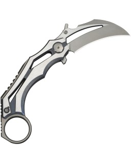 We Knife Cryonix Nested Stonewash Satin, Klinge aus Bohler M390-Stahl, blau, und Griff aus satiniertem Titan