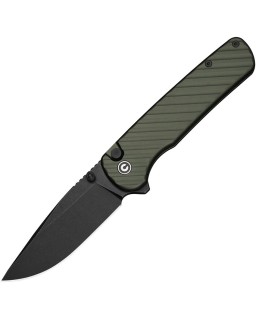 CIVIVI Iron Tide Blackwashed 14C28N Blade Button Lock Knife Forest Green Aluminum Handle