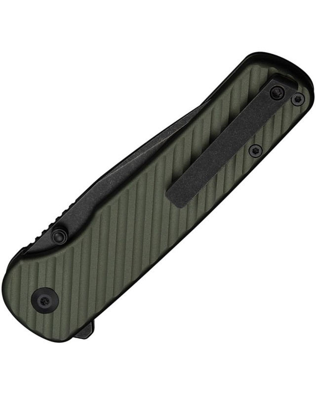CIVIVI Iron Tide Blackwashed 14C28N Blade Button Lock Knife with Forest Green Aluminium Handle