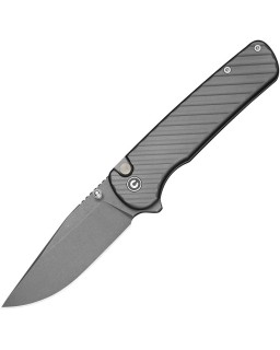 CIVIVI Iron Tide Stonewashed 14C28N Blade Button Lock Knife with Grey Aluminium Handle
