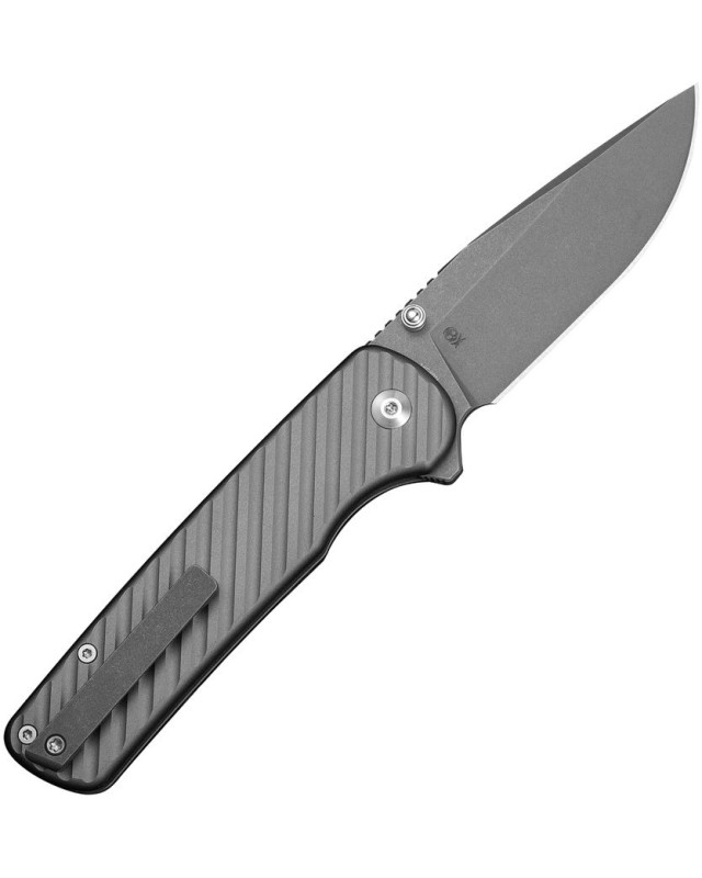 CIVIVI Iron Tide Stonewashed 14C28N Blade Button Lock Knife Grey Aluminum Handle