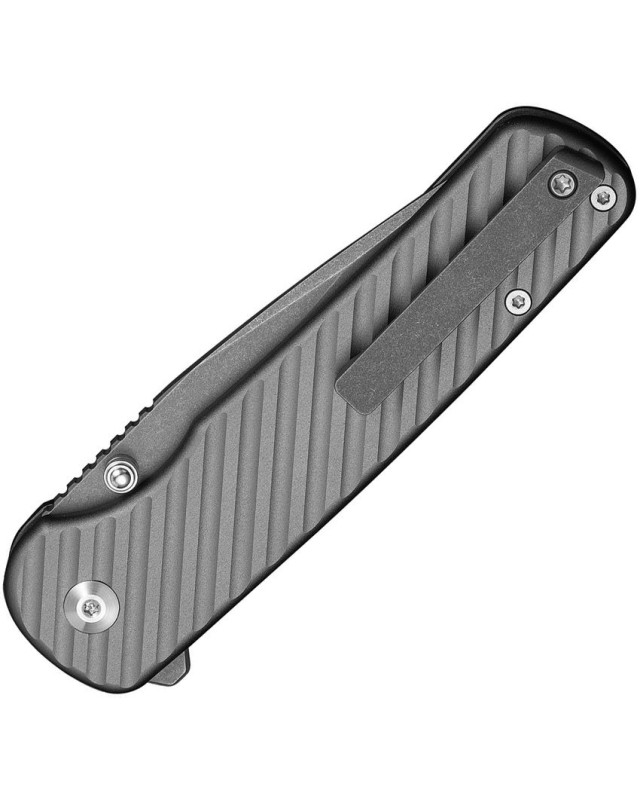 CIVIVI Iron Tide Stonewashed 14C28N Blade Button Lock Knife with Grey Aluminium Handle