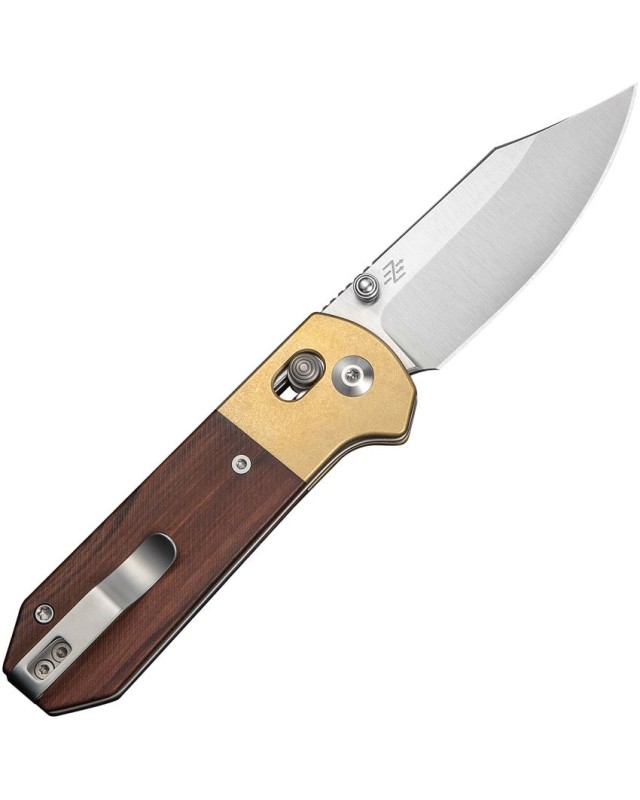 CIVIVI Yonder 14C28N stainless steel satin finish blade Crossbar Lock Black wood Handle brass bolsters