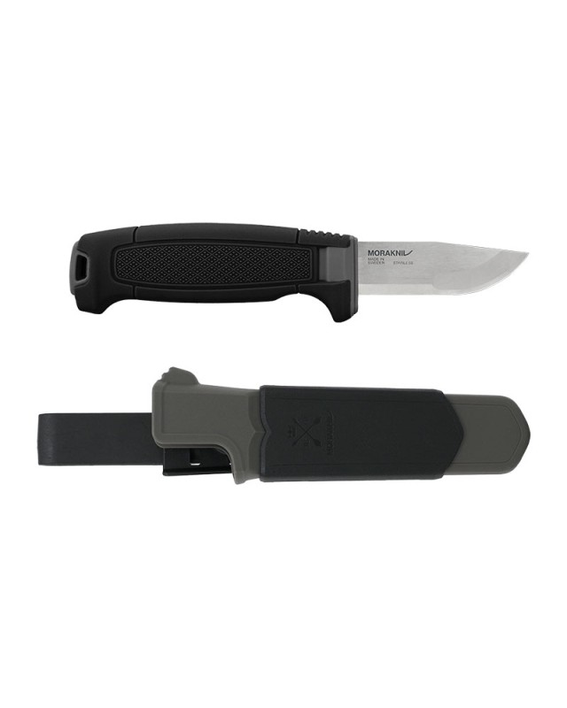 MORA Amberg Compact 12C27 aus Edelstahl mit schwarzem „Skies“-Polymergriff und Scheide