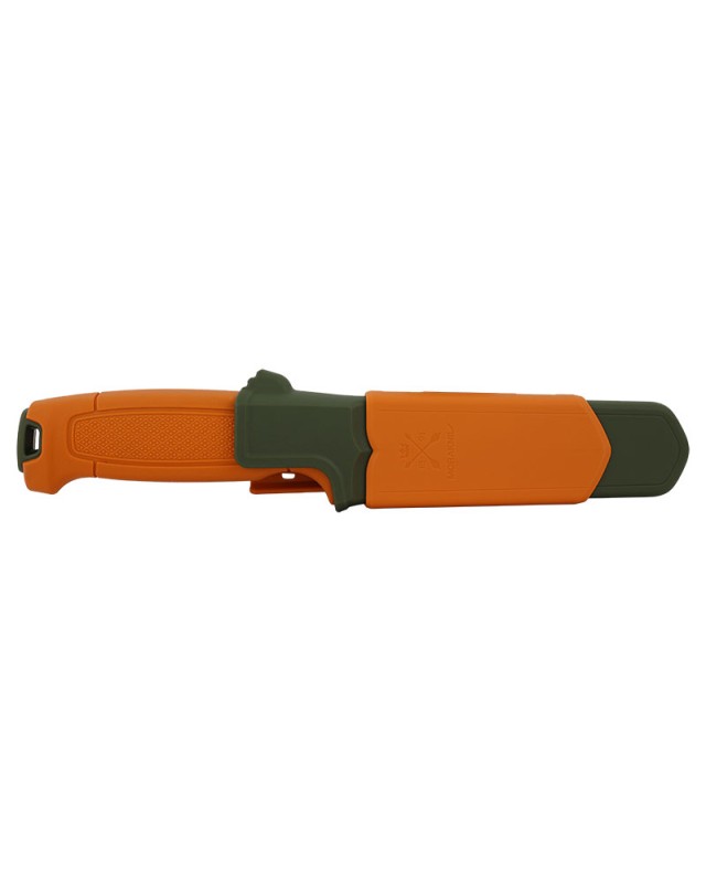 MORA Amberg Fullflat Hunting 14C28 stainless steel with burnt orange and green polymer handle and sheath