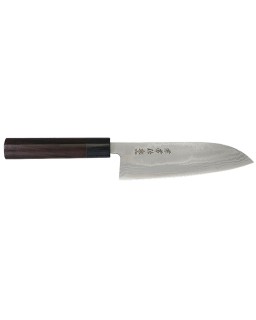 Kane Tsune Santoku Kitchen Knife with Damascus stainless steel blade and sandalwood handle