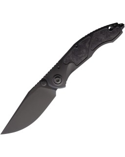 Custom Knife Factory Marfione Sokosha: black DLC-coated M398 blade, black titanium handle with black carbon fibre inlay