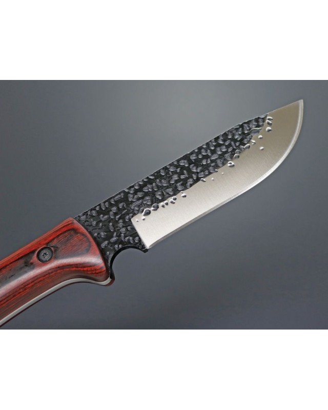 Kane Tsune Enyon Tou fixed blade hammered acid etched AUS-8 steel blade brown wood handle