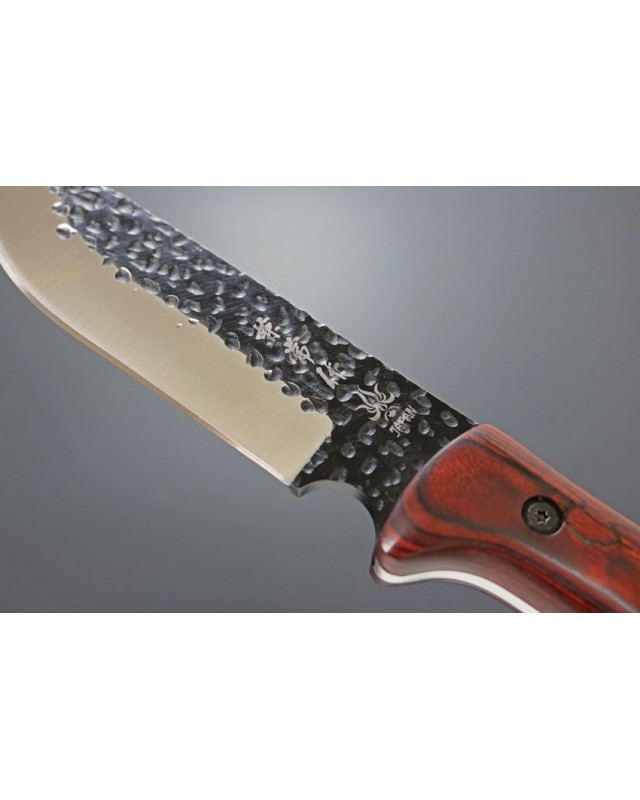 Kane Tsune Enyon Tou fixed blade hammered acid etched AUS-8 steel blade brown wood handle