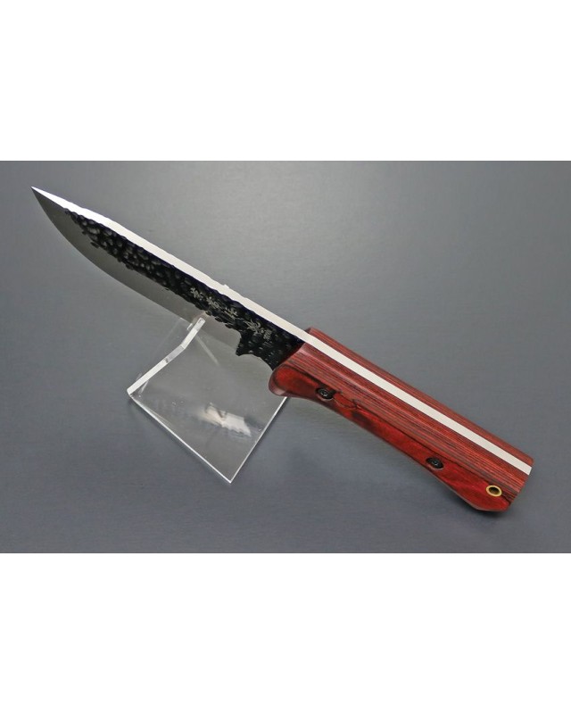 Kane Tsune Enyon Tou fixed blade hammered acid etched AUS-8 steel blade brown wood handle