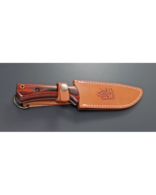 Kane Tsune Enyon Tou – feststehende Klinge aus gehämmertem, säuregeätztem AUS-8-Stahl, brauner Holzgriff