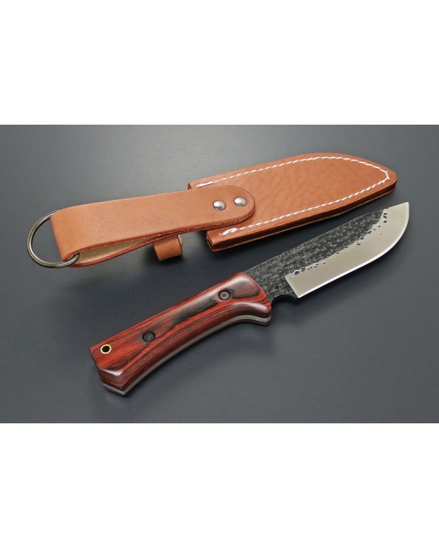 Kane Tsune Enyon Tou fixed blade hammered acid etched AUS-8 steel blade brown wood handle