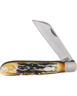 Grandaddy Folding Knife, satin-finished D2 steel Wharncliffe blade, brown jigged bone handle